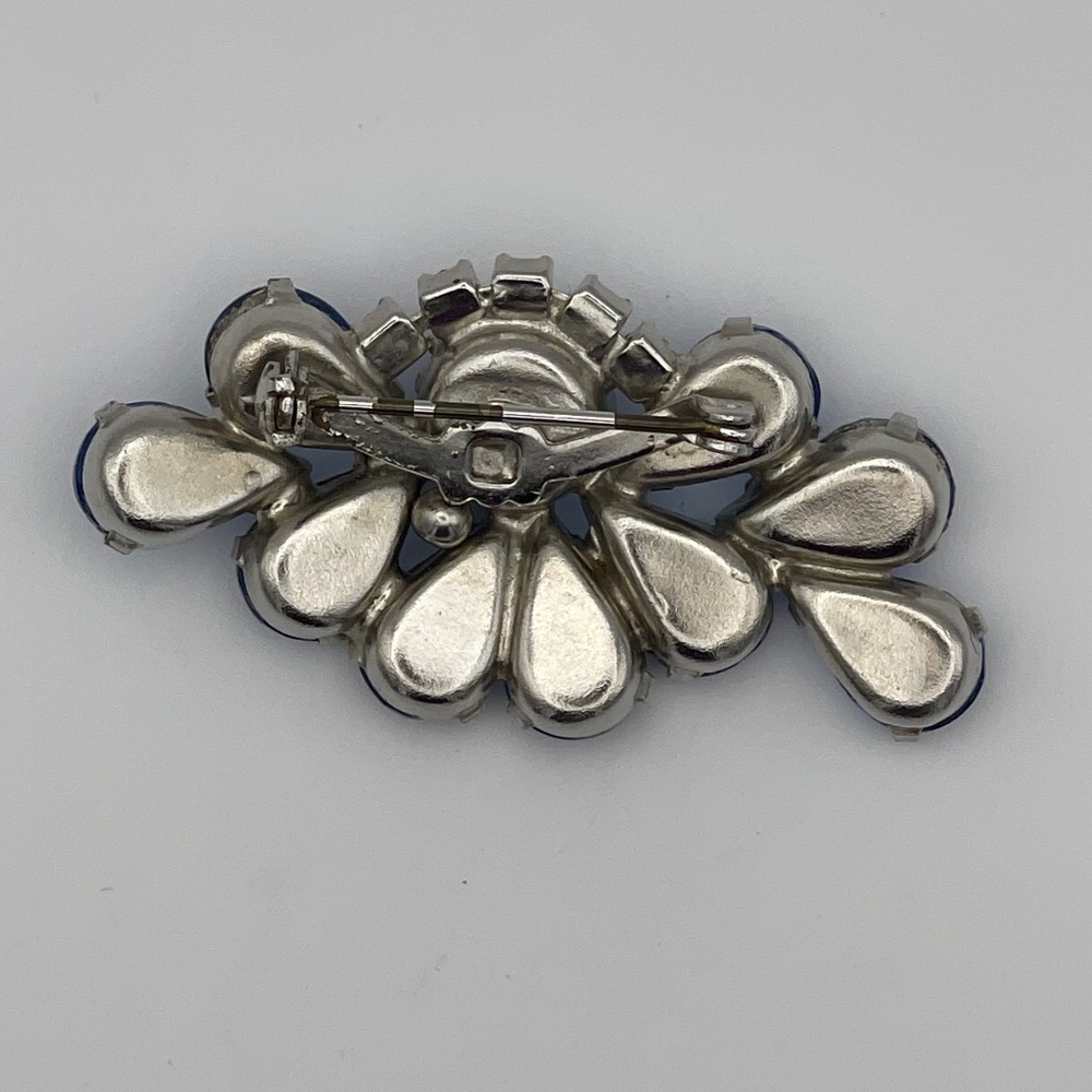 Vintage Brooch Blue Rhinestones 2" Asymmetrical Design - Picture 5 of 7